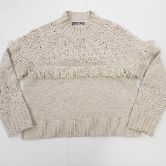 Alashan Sweaters - Alashan Merino Wool Cable Knit Fringe Sweater Cream Size Small